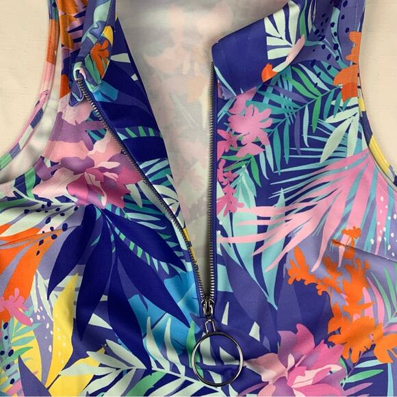 Boston Proper women's medium Mini Dress blue pink zip Tropical Print - Picture 7 of 12